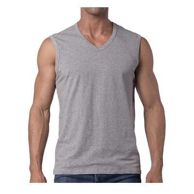 China 2021 Men's V-Neck Solid Color Cotton Workout Tank Top Gym Bodybuilding Fitness Singlets QUICK DRY Custom Made Singlets for sale