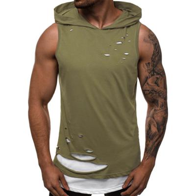 China 2021 High Quality QUICK DRY Mens Invest Green Holes Hoodies Cotton Sleeveless Shirts Gym Sports Workout Tank Tops for sale