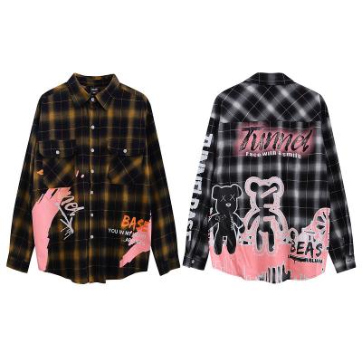 China Vintage Viable Mens Designer Shirts 2021 Plaid Printed Mens Shirts Custom Hip Hop Long Sleeve Street Wear Oversized Casual Shirt For Men for sale