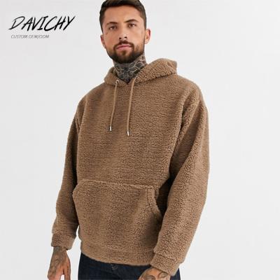 China 2021 Winter Sherpa Hooded Sweater Tan Hoodie Embroidery Custom Logo Faux Fur Anti-Shrink Thick Fleece Hoodie for sale