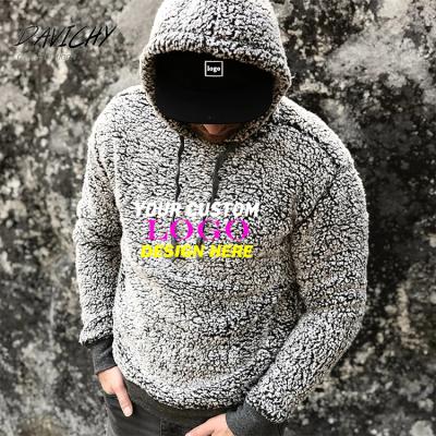 China Custom Men's Embroidery Anti-Shrink Plaid Sherpa Fleece Pullover Plus Size Printed Fluffy Hoodie for sale