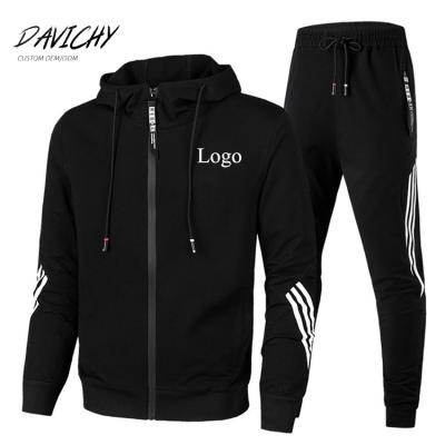 China New Plus Size Winter Men Plus Size Jogger Suit Set Striped Hoodies Sweatsuit Splice Casual Tracksuit for sale