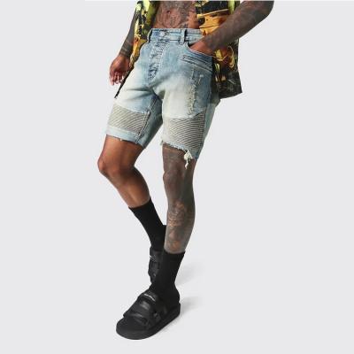 China High Quality Breathable Denim Shorts Men Casual Straight Patchwork Skinny Stretch Biker Distressed Mens Clothing Plus Size Denim Shorts Men for sale