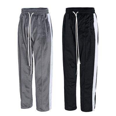 China Men's Custom Sport Anti-pilling Straight Pants Nine Minute Stripe Cotton Side Pants Quilting Velvet Casual Sweatpants for sale