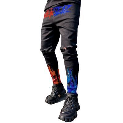 China Breathable Custom Skinny Jeans Men Casual Straight Logo Printing Embroidery Plus Size Mens Biker Sweatpants Fashion Black Ripped Jeans Men for sale