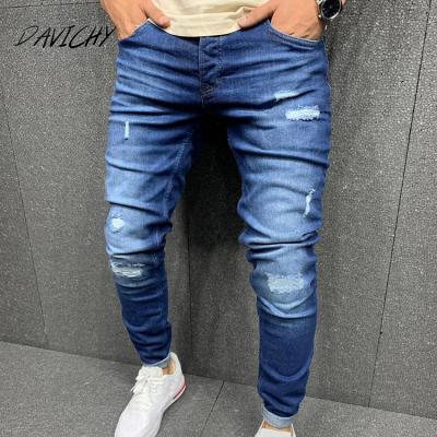 China Viable Customize Mens Stretch Skinny Jeans Pants Ripped Blue Slim Fit Jeans Pants For Men for sale