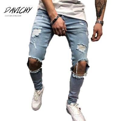 China Breathable Fashion Latest Hole Distressed Ripped Skinny Denim Boy's Jeans Men Zipper Jeans Pants for sale