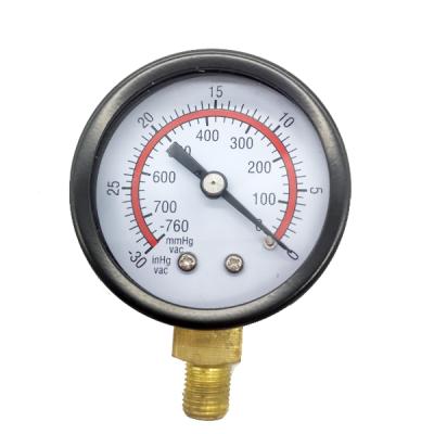 China Black Steel Case 1-1/2 In Vacuum Gauge 30 In Hg VAC To 0 Range 1/8 In NPT Bottom Mount for sale