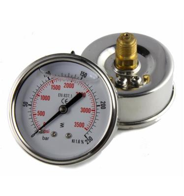 China Hydraulic Industries HUBEN 0-10 BAR Glycerin Filled Stainless Steel Case Pressure Gauge With Back Connection for sale