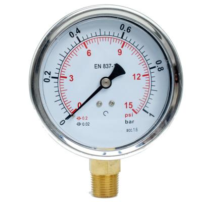 China SS Case Brass Wet Parts Perspex Window Pressure Gauge For Irrigation System C/Glycerin 2.5 PLG, 60 PSI for sale