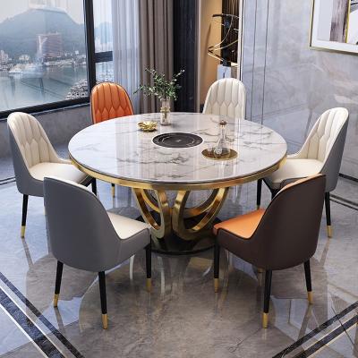 China Stainless Steel Dining Furniture Kitchen Wedding Round Marble Dining Table Set 6 Chairs With Center Hotel Restaurant Rotating Dining Tables for sale