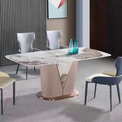 China Stainless Other Metal Home Tables Stainless Steel Dining Table Marble Panel Cheese Slate Furniture Rectangular Dining Tables for sale