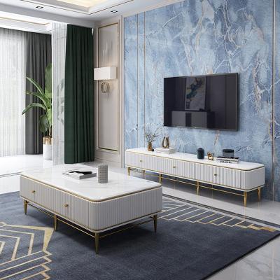 China Modern Stainless Steel Living Room Furniture TV Cabinet Marble TV Stand Stands Modern Luxury Stainless Steel TV Stand Wooden Metal for sale