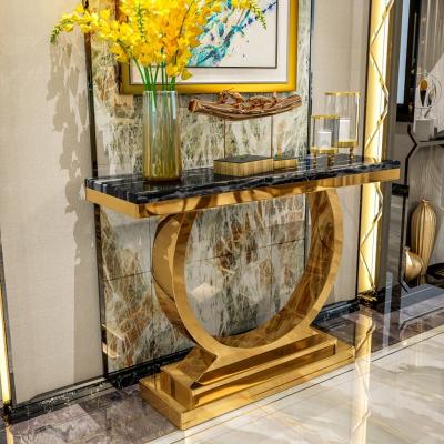 China Modern Living Room Furniture Marble Hallway Console Table Modern With Mirror Gold Stainless Steel Luxury Console Tables for sale