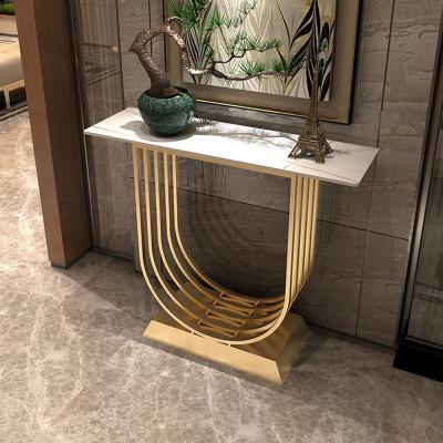 China Modern Luxury Hallway Long Gold Stainless Steel Metal Furniture Living Room Console Table Marble Modern Console Tables for sale