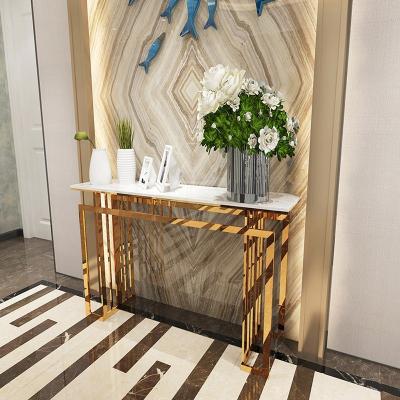 China Rectangular Modern Luxury Living Room Furniture Entrance Porch Gold Marble Console Table Stainless Steel Console Tables for sale