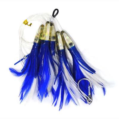 China Resin Head+ Feather Skirt Squid Edges Saltwater Fishing Tuna Marlin Wahoo Teasers Bar Trolling Feather Jigs for sale