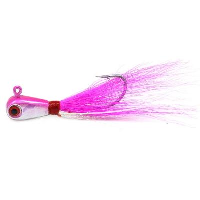 China Lead Ring Lead Head 3D Lead Eyes Jigs Barred Bucktail Bass Flounder Jigs 1oz 5 Colors Bucktail Jigs for sale