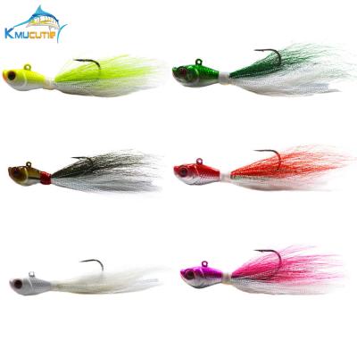 China Hot Selling High Quality 15g Lead Head Bucktail Builds 3D Eyes Luminous Saltwater Bass Bucktail Fishing Lures for sale