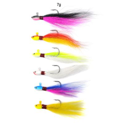 China Lead+buck Hair 7g 3D Eyes Bucktail Jig 6 Colors Luminous Saltwater Lead Bass bucktail builds fishing lures for sale