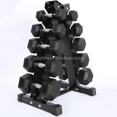 China gym used rubber covered dumbbell factory supplied cheap hex rubber dumbbell for sale