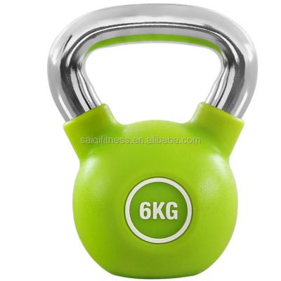 China Custom Weight Lfiting China Logo Chrome Handle Colorful PU Coated Kettlebell for sale