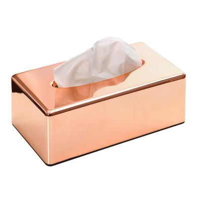 China Minimalist High Quality Plastic Dining Table Tissue Box ABS Plated Rose Gold Tissue Box for sale