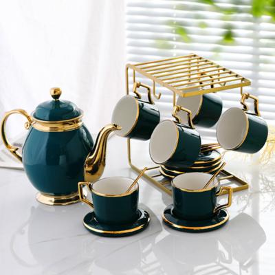 China Viable Luxury Nordic Style 6 Cups 1 Pot European Ceramic Coffee Cup And Saucer Set for sale