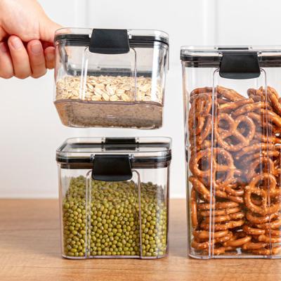 China Amazon Cereal Display Canister Kitchen Plastic Storage Boxes Food Stocked Airtight Dry Storage Container With Lids for sale