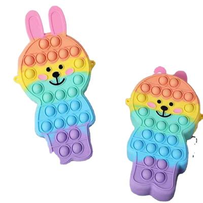 China Safety Cartoon Rabbit Pops Bags Push Bubbles Stir Bag Toy Popping Bubbles Shoulder Hand Cross Purse For Girl for sale