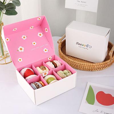 China New Design Velentine Flower Dessert Macarons Macaron Boxes Paper Packaging Korean Cute Pink Disposable Gift Box 6 Cells for sale