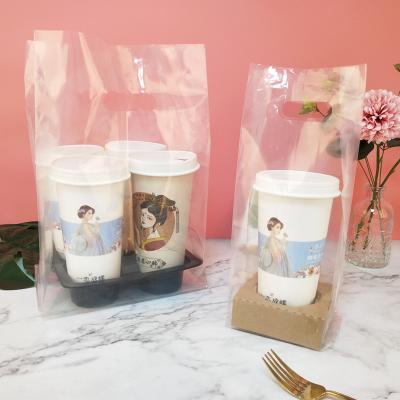 China Wholesale Custom High Quality Disposable Bags Take Out Four Plastic Takeout Cups Bags Shooping Bags for sale