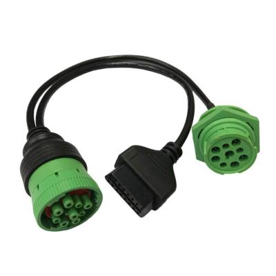 China Heavy Duty OBD2 Connector Manufacturer OEM Truck 16 Pin Extension J1939 + OBD2 To J1939-ii Adapter Cable for sale