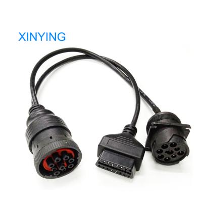 China Custom OEM OBD2 OBD2 Extension J1939 + ODM Black 9 Pin J1939 Y-Adapter Cable For Truck Heavy Duty for sale