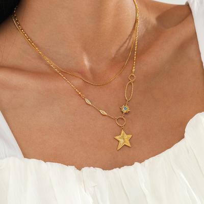 China 2023 Fashionable Simple Casual/Sporty Necklace 14K Gold Plated Stainless Steel Star Necklace Design Jewelry For Women for sale