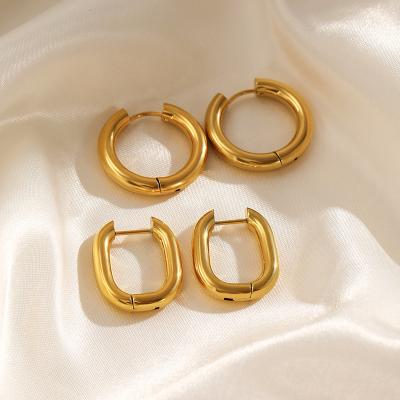 China Best Selling 2023 Punk Chic Minimalist Gold O Shaped Earrings Chunky Hoops Earrings For Girls Circle Brass Geometric for sale