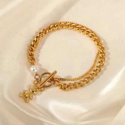 China Gold Cuban Link Bracelet Gold Zircon Heart Charm Pendant Bracelet Paper Clip Casual/Sporty Multilayer Chain Bead for sale