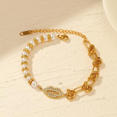 China Gold Cuban Link Bracelet Gold Zircon Heart Charm Pendant Bracelet Paper Clip Casual/Sporty Multilayer Chain Bead for sale