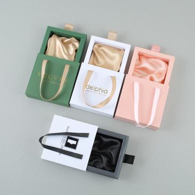 China Custom Leather Pink Sliding Drawers Box Luxury Jewelry Packaging Cute Slider Paper Gift Box With Handle For Necklace Jewelry Package for sale