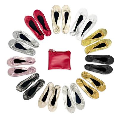 China Round Small Moq Ladies Foldable Travel Flats Portable Wedding Favors Italy Dancing Slippers For Guest for sale