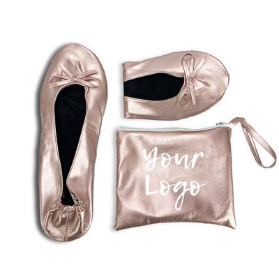 China Round Super Hot Women's Wedding Gift shoes pink For Guest Ballerina Flat Shoes After Party Slippers Foldable Flats With Bag for sale