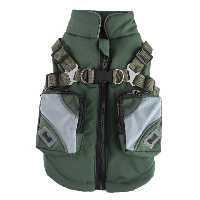 China Stocked army green dog sports outwear dog hoodies with reflective back pockets zipper for sale