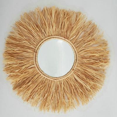 China Boho Style Rustic Home Good Quality Decorative Hand - Woven Wall Hanging Rattan Mirror for sale