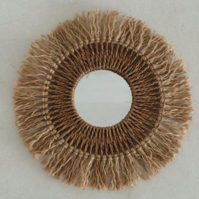 China Retro Wall Mirror Bohemian Hemp Rope Handwork Vintage Wall Decor Mirror for sale