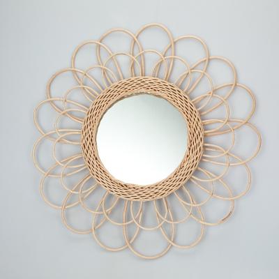 China Decorative Natural Willow Mirror Wholesale Handmade Frame Rattan Wall Bohemian Wicker Mirror for sale