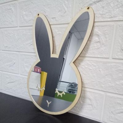 China Modern Stylish Wall Decoration Acrylic Mirror, Rabbit Shaped, Wooden Color DIY Home Decoration for sale