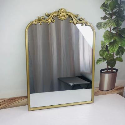 China Classic Palace Royal Makeup Wall Hang Mirror Wholesale Dressing Living Room Bedroom Gold Framed Decoration for sale