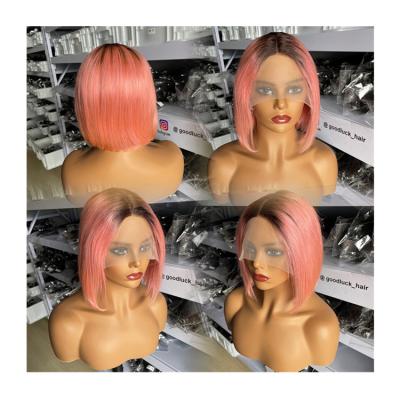 China No Shedding.No Tangle.Soft.Shiny Part Good Luck 13x1 Lace Front Lead Wig Transparent Short Virgin Hair Colorful Red Orange Pink Purple Wigs Cheap Colored T Cut Lead Wigs for sale