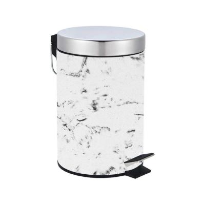 China Sustainable Good Quality Home Kitchen Bedroom Marble Color Stainless Steel Pedal Trash Bin for sale