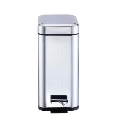 China Viable Hot Sale Kitchenware Soft Narrow Lid 5L Stainless Steel Rectangle Foot Pedal Trash Can for sale